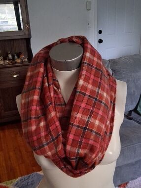LOFT Plaid Infinity Scarf in Rust and Orange Tones